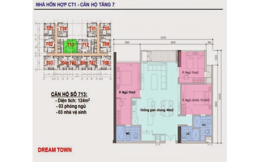 Chính chủ bán căn 3ngủ3vs 124m2 tòa CT1 dự án Dream Town Tây Mỗ nội thất liền tường giá chỉ 3tỷ450